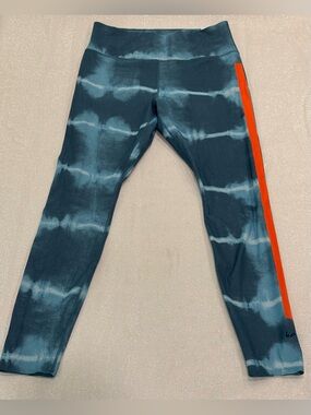 Nike Dri-fit Training Teal Tie-Dye Leggings Bright Orange Stripe Full Length